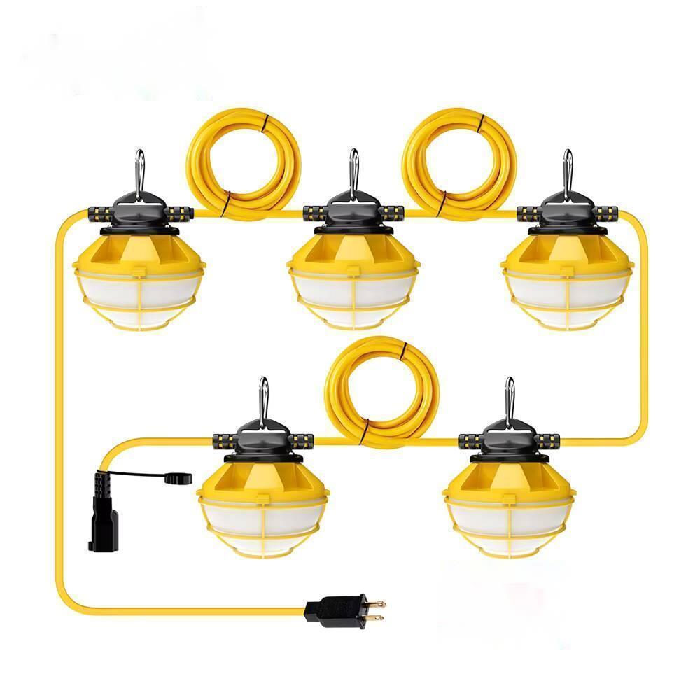 40W/80W IP65 LED Construction String Light 50ft/100ft Temporary Work Light Heavy Duty Portable Job Site Lighting Building Tunnel