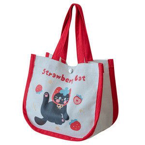 Strawberry Cat Canvas Bento Bag Large Capacity Insulated Lunch Bag For School Picnic Outdoor Use - Product Image 5