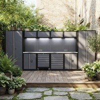 Système de rangement modulaire 8 pièces robuste et symétrique pour garage/atelier avec double casier, établi et panneau perforé pour outils mural