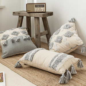 <span class=keywords><strong>Cojines</strong></span> de algodón con diseño de mechones marroquíes, funda de sofá suave con patrón geométrico, borla, decoración moderna para el hogar, funda de almohada para uso hospitalario - Product Image 4