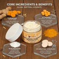Crème éclaircissante au curcuma, vitamine C et niacinamide - Soulage l'inflammation, atténue les taches brunes, retient l'hydratation, repulpe et illumine la peau
