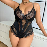 Ensemble de pyjama grande taille pour femme, col en V profond, dentelle, combinaison de nuit, prêt à l'emploi