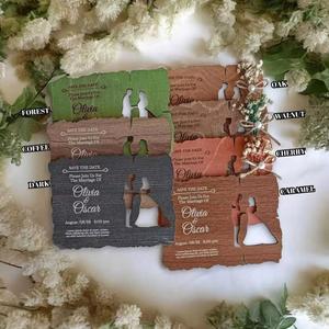 Tarjetas de Invitación de Boda de Madera con Diseño Rectangular, Flores Talladas Personalizadas, Perfectas para Boda o Compromiso - Product Image 4