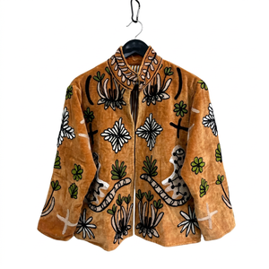Hand Embroidered <b>Velvet</b> Jacket Full Sleeve Mandarin Collar Floral Pattern Plus Size Women's Autumn Adult Fleece Coat - Product Image 1
