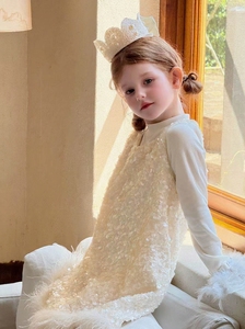 Abito Bianco con Perline per Bambine, Vestito da Principessa per Feste di Compleanno e Occasioni Formali - Product Image 3