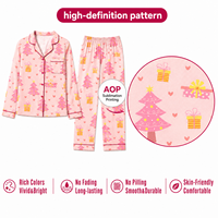 Pyjama de Noël personnalisé rose blush à col rabattu, ensemble assorti pour la famille, tricoté, en polyester, pour dormir, POD MOQ 1PC