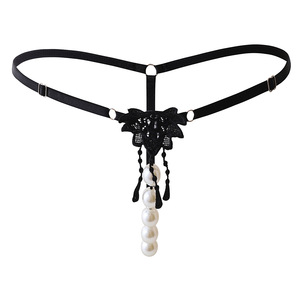 Tanga de perlas para mujer Ding Zhi Mei, accesorio íntimo sexy en blanco y negro para parejas - Product Image 5