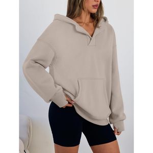 Sudadera con Capucha Extra Grande para Mujer, Cuello en V, Felpa, Hombros Caídos, con Bolsillos, Largo Regular, Ropa Casual - Product Image 3