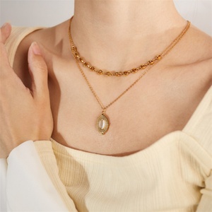 Hot Sale Products Stainless Steel Double Layer Chain <b>Necklace</b> <b>Opal</b> Pendant <b>Necklace</b> - Product Image 3