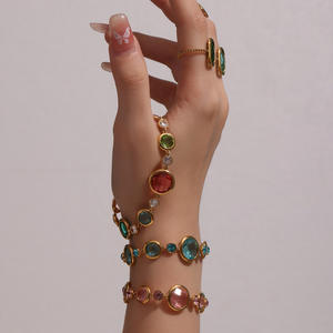 高品質18K金メッキステンレススチール製レディースチェーンリンクブレスレット、カラフルなガラスストーンのクラウン模様、完璧な贈り物 - Product Image 6