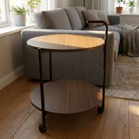 Table basse ronde portable à cadre en bois avec roulettes, à large application