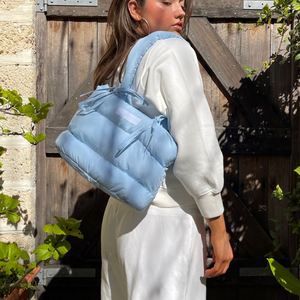<b>Custom</b> Fashion Puffer Tote Candy Color Blue Nylon Puffy Quilted Tote Bag Large Lightweight Down Cotton Padding Shoulder Bags - Product Image 5