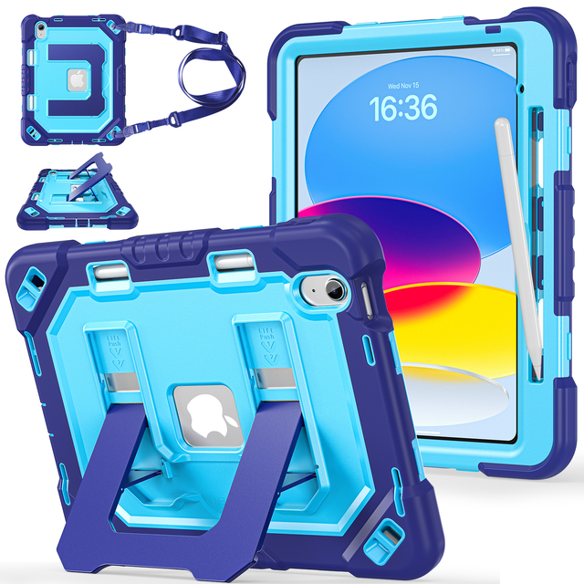 Case for iPad A16 11th Gen 2025 10th 10.9 Rugged Heavy Duty Shockproof Protective Kickstand Shoulder Strap Pencil Holder Cover