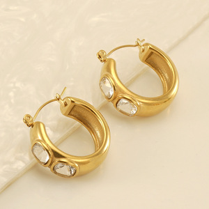 ZOGXIN Huggie Earrings 18K Gold Plated Stainless Steel With Zirconia Inlay Geometric Design Party Jewelry - Product Image 3