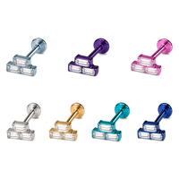 Boucles d'oreilles labret à dos plat en titane ASTM F136, motif pyramide baguette, avec zircone cubique, pour piercing Tragus, Hélix, Conch, Lobe