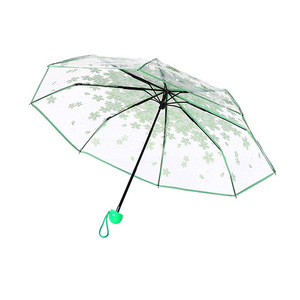 Venta al por mayor <span class=keywords><strong>precio</strong></span> barato OEM impermeable Sakura lindo impermeable a prueba <span class=keywords><strong>de</strong></span> viento tres paraguas plegable transparente para niñas mujeres - Product Image 3