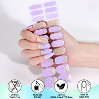 Enveloppes d'ongles en gel UV sans danger, personnalisées, violet lavande, motif Argyle, paillettes dorées, strass, pointe française, brillantes, non toxiques, pour manucure DIY et salon