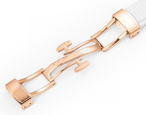 Reloj de Mujer de Alta Gama con Bisel de Diamantes, Esfera Blanca, Cristal de Zafiro Resistente a Arañazos, Correa de Caucho de Alta Calidad para Vestir - Product Image 6