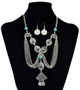 <span class=keywords><strong>2</strong></span> Estilos de Collares Bohemios Vintage con Cuentas de Monedas Plateadas, Hojas y Borlas para Mujer - Product Image 2