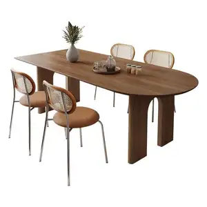 Solid Wood Dining Table Modern Office Negotiation Table Simple Household Oval Peninsula Table Home Furniture Dining Room Sets