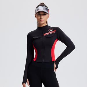Haut de gamme femmes automne Fitness vêtements taille mince minceur Yoga porter fermeture éclair manches longues couleur correspondant entraînement course Sports - Product Image 1