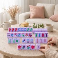 Ubin Mahjong Akrilik Lavender Gaya Amerika Kartu Bunga Joker Warna-warni Ubin Naga Phoenix untuk Penggunaan di Rumah NMJL