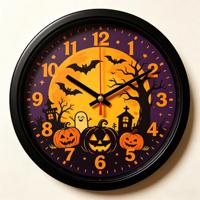 Jam Dinding Halloween Motif Labu dan Kelelawar, Tanpa Suara Tik-tok, Analog Quartz, Bulat, Plastik, untuk Rumah, Kantor, Dapur, Ruang Kelas