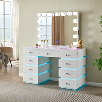 Coiffeuse éclairée par LED avec miroir 15 ampoules, éclairage RGB et 9 tiroirs pour chambre, hôtel, salon