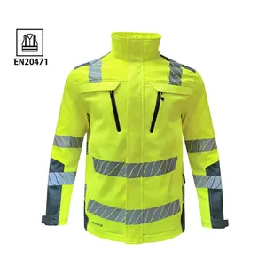 廉价高能见度男士户外防水工作荧光黄色反光工作服安全反光hivis夹克