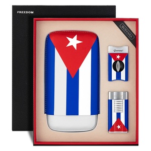 Cigarloong Cuba retro sang trọng Windproof nhẹ hơn sắc nét Cigar V cắt da bò Cigar trường hợp 3-mảnh thiết lập Phụ kiện xì gà thiết lập - Product Image 1