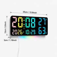 Jam Dinding LED RGB Digital untuk Ruang Tamu, Layar Besar, Remote Control, Temperatur, Kelembapan, Kalender, Lampu Neon Ambient, Timer