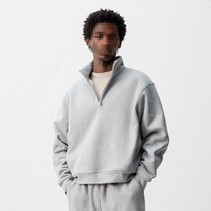 <span class=keywords><strong>Felpa</strong></span> <span class=keywords><strong>oversize</strong></span> Pullover di alta qualità 450 Gsm francese Terry in tinta unita croppata con <span class=keywords><strong>Zip</strong></span> a quarto - Product Image 4