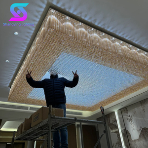 Tùy chỉnh trần cao giọt mưa dẫn đèn chùm sang trọng sảnh khách sạn kính hiện đại treo ánh sáng sắt cơ sở điều khiển từ xa - Product Image 1