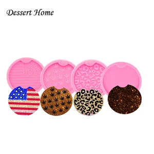 DY0173 Shiny 6.5/7.3/8.5/10cm Blank and Star Cheetah Coaster Mold Geode DIY Epoxy Resin Silicone Molds Crafting for Cup Mat