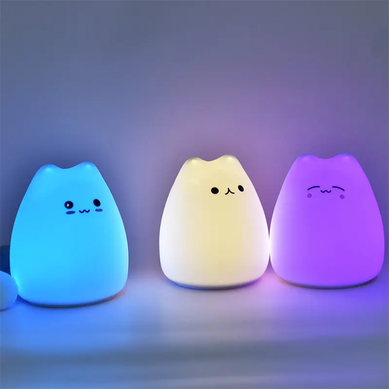 Lampe de nuit en forme d'animal pour enfants, chat mignon, dessin animé RGB led, lampe pour bébé avec batterie AAA