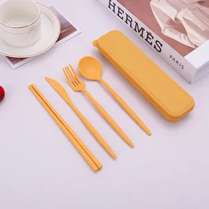 Sinh Thái Thân Thiện Rơm Lúa Mì Dao Kéo Đũa Nhựa Fork Spoon Travel Set Dao Kéo Phân Hủy Sinh Học