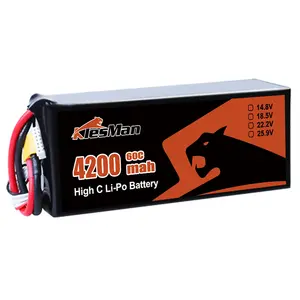 高密度高容量库存可充电高能4200毫安6S 60C 22.2v锂聚合物FPV电池