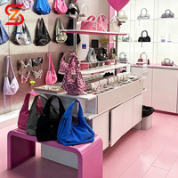 Vitrine de luxe, présentoir de magasin, accessoires de présentation, éclairage LED, présentoir de sacs de luxe personnalisé