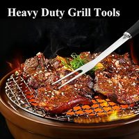 5PCS Peralatan BBQ Stainless Steel Set Alat Panggang dengan Tas Penyimpanan Termometer BBQ Sikat Pembersih Panggangan