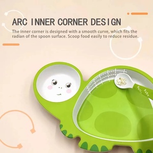 Juego de cena con forma de tortuga de fibra de bambú, juego de vajilla para niños pequeños, juego de plato, tazón, taza, tenedor y cuchara, utensilios de alimentación - Product Image 2