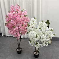 Tanaman Buatan JIAWEI Bunga Sakura Jumlah Besar Merah Muda dengan Vas Bunga Pohon Buatan Promosi Wisteria Mawar Merah Beludru Tunggal
