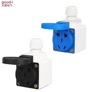 Panel de Enchufe de Corriente Estándar Nacional de 220V, Cinco Orificios, 10A, Impermeable, con Cubierta Protectora Ignífuga, Negro y Azul - Product Image 1