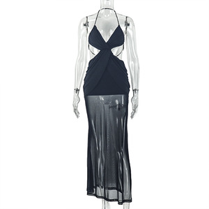 Abito da donna sexy 2026 con schiena scoperta, lunghezza sui fianchi, con cravatta regolabile e design <span class=keywords><strong>incrociato</strong></span>, tinta unita. Disponibile. - Product Image 5