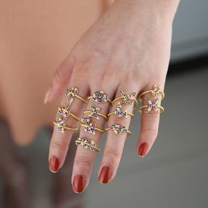 Promozione oro placcato 12 costellazioni segno zodiacale <span class=keywords><strong>anelli</strong></span> pieno arcobaleno colorato CZ pavimentato donne caratteristico anello di fascino - Product Image 2