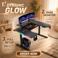 Bureau de jeu motorisé réglable en hauteur et extensible avec panneau métallique, table d'ordinateur OEM ODM pour configuration PC