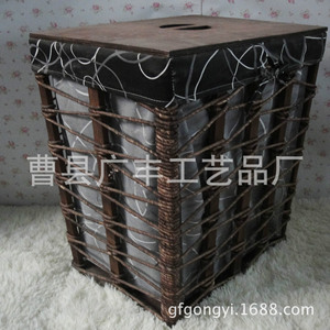 Rectangle <b>Wicker</b> <b>Laundry</b> <b>Basket</b> Brown Oxford Cloth Storage Organizer Standing Type Clothes Holder - Product Image 3