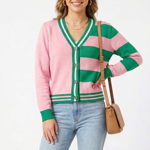 Cárdigan Griego Personalizado con Apliques Bordados en Acrílico AK, Color Rosa y Verde, Informal de Invierno, Transpirable y Antiarrugas - Product Image 1