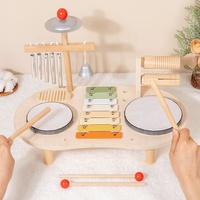Wooden Drum Set for Toddlers, Montessori Musical Instruments Activity Table, Early Educational Percussion Toys, Birthday Gift