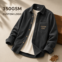 Kemeja Corduroy Mewah 350Gsm Pria Elegan Bertekstur Kancing Depan Musim Gugur Musim Dingin Pakaian Pria Berat