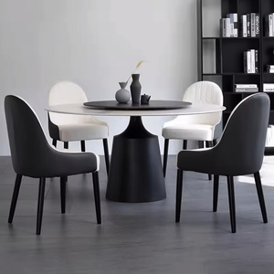 Mesa redonda de acero al carbono de lujo ligero con plato giratorio minimalista moderno hogar pequeña mesa de comedor de placa de roca de gama alta - Product Image 1
